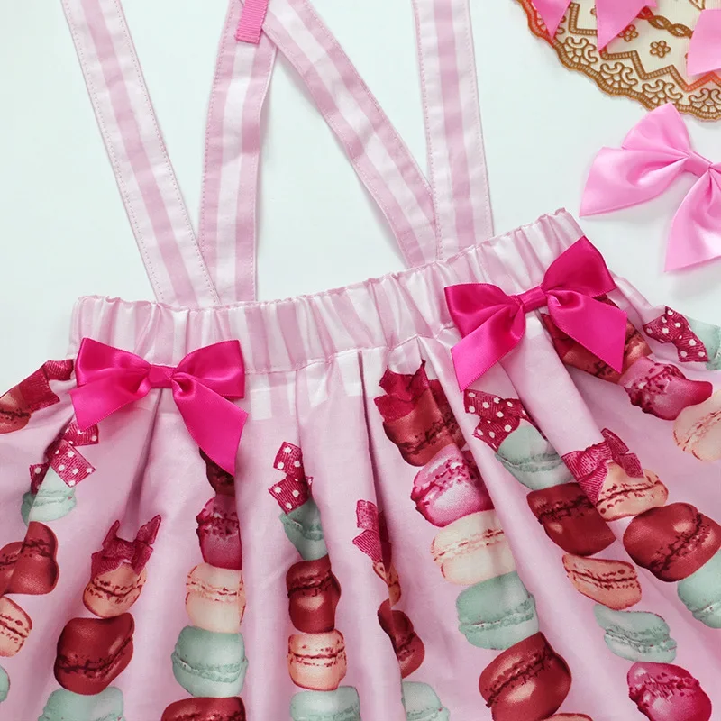 ST Kids Princess Summer New Girls Macaron Cake Full Printed Bow Strap Skirt