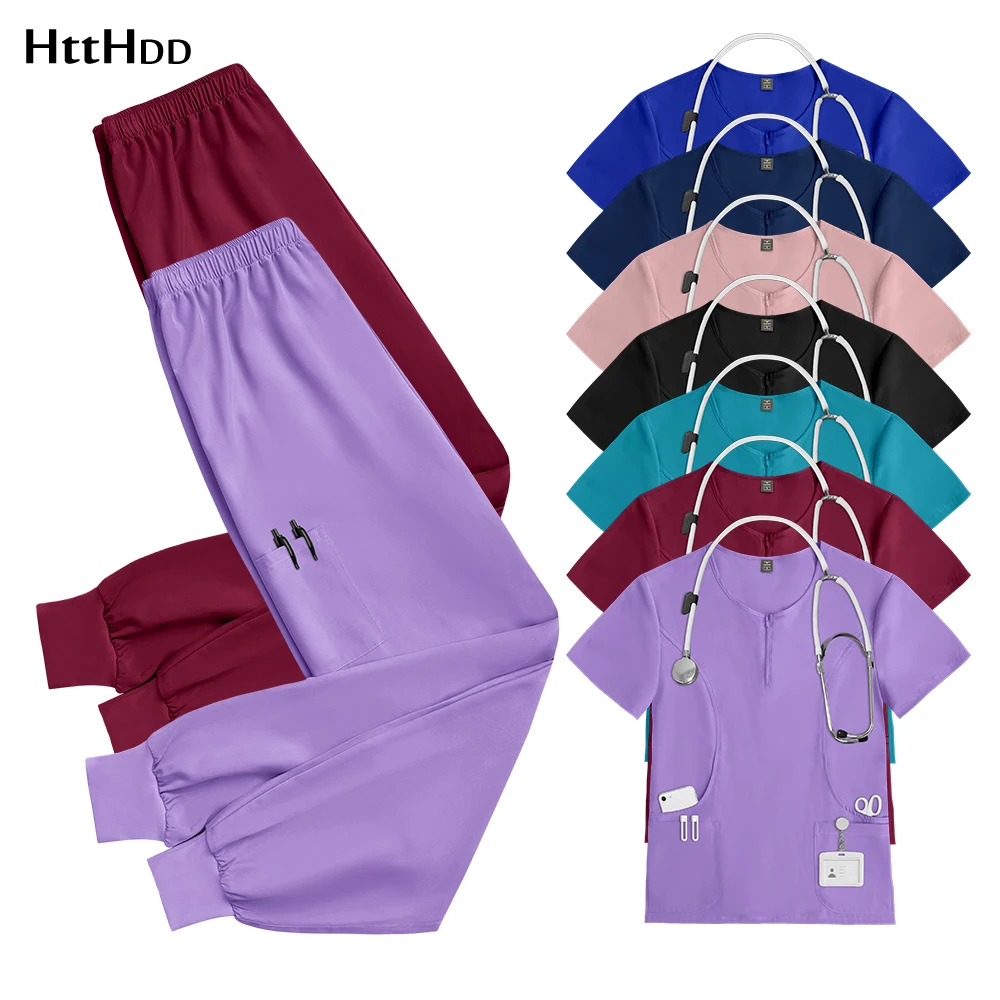 

Nurse Uniform Beauty Workwear Women Medical Surgical Scrubs Set Spa Tops Pants Clinic Carer Clothes Nursing Uniforms Jogger Suit