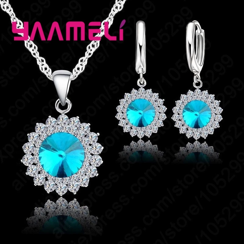 Necklace Earrings Set Luxurious Romantic Style Light Blue/Dark Blue/Deep Blue/Red/Green/Black For Women Wedding