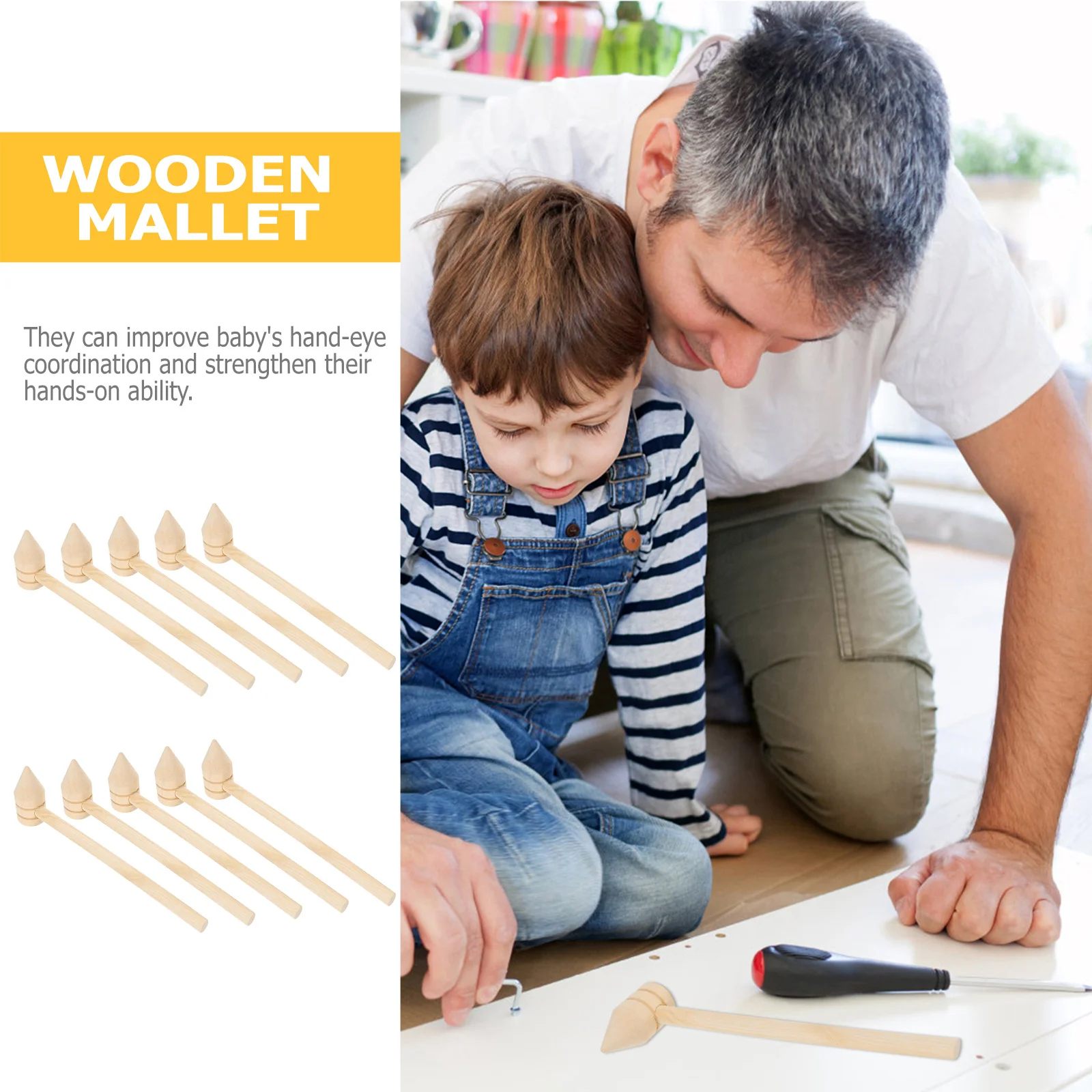 

10Pcs Crab Mallets Mini Hammers Set Wood Material Safe for Food Contact Hand Eye Coordination Development Tool Portable