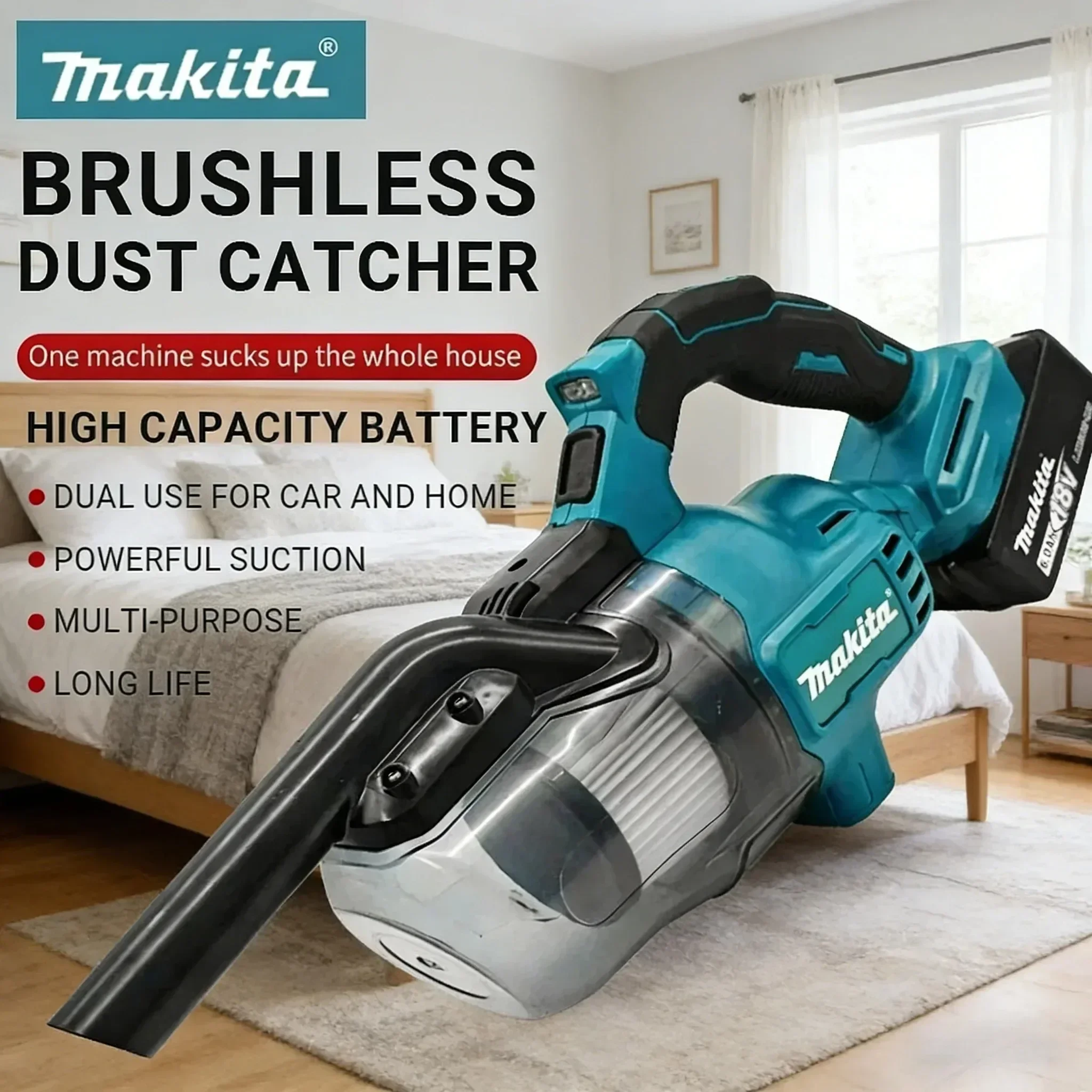 Makita 18V LXT Cordless Vacuum Cleaner Hand Held Unit With Integrated LED Light For Sofa Carpet And Indoor Household Cleaning