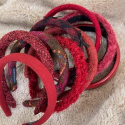 Red New Year Headbands Autumn/Winter Retro Woolen Knitting Hair Band for Woman Girls Temperament Hair Hoop Christmas Accessories