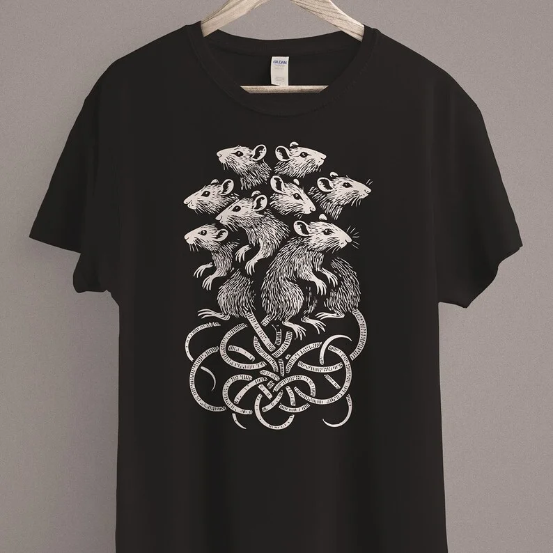 الموت الأسود تي شيرت القرون الوسطى الفئران قميص القوطية الجرونج الملابس الرعب القوطي التاريخ الجمالي الظلام الأكاديمية رجل وامرأة تي شيرت علوي #3