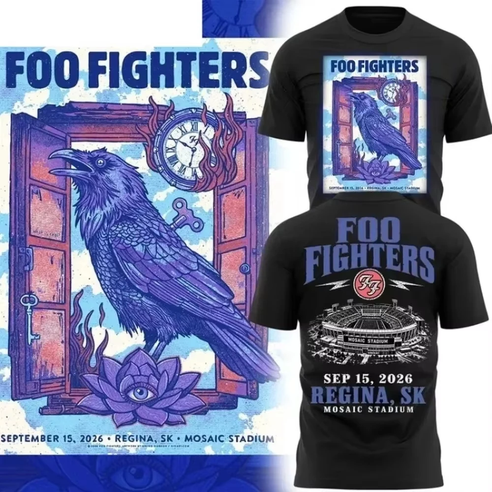 2026 Foo Fighters Cotton T Shirt Men Rock Band Crow Print Short Sleeve Tee Summer Casual Streetwear Oversized T-shirt