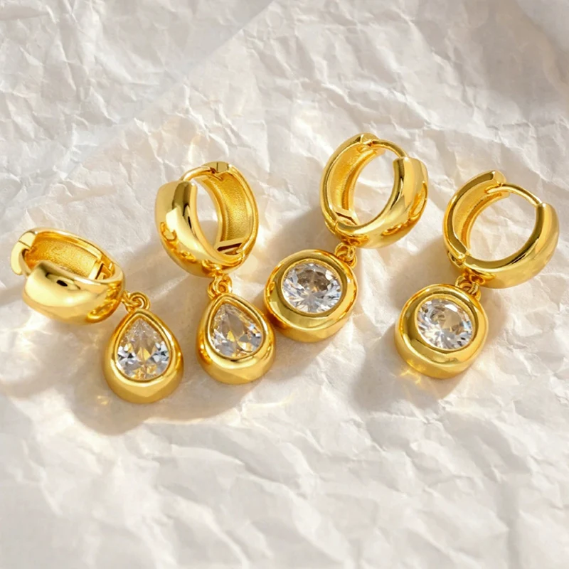 Geometric Earrings for Women Light Luxury High-End Zircon Waterdrop Ear Buckle Simple Versatile Creative Earring KOFSAC
