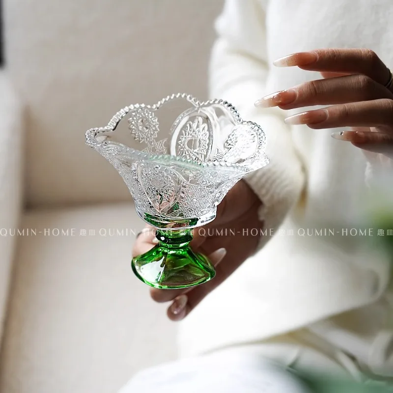 

Embossed Glass High Footed Ice Cream Dessert Cup Milkshake Bowl Home High Aesthetic Relief Dessert Beverage Cup Home Decoratio