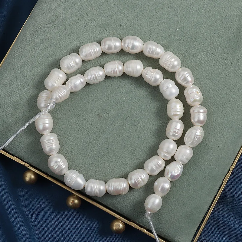 Deep Threaded Large Hole Rice Bead 12x15mm Natural Pearl String, Approximately 17 Inches Long