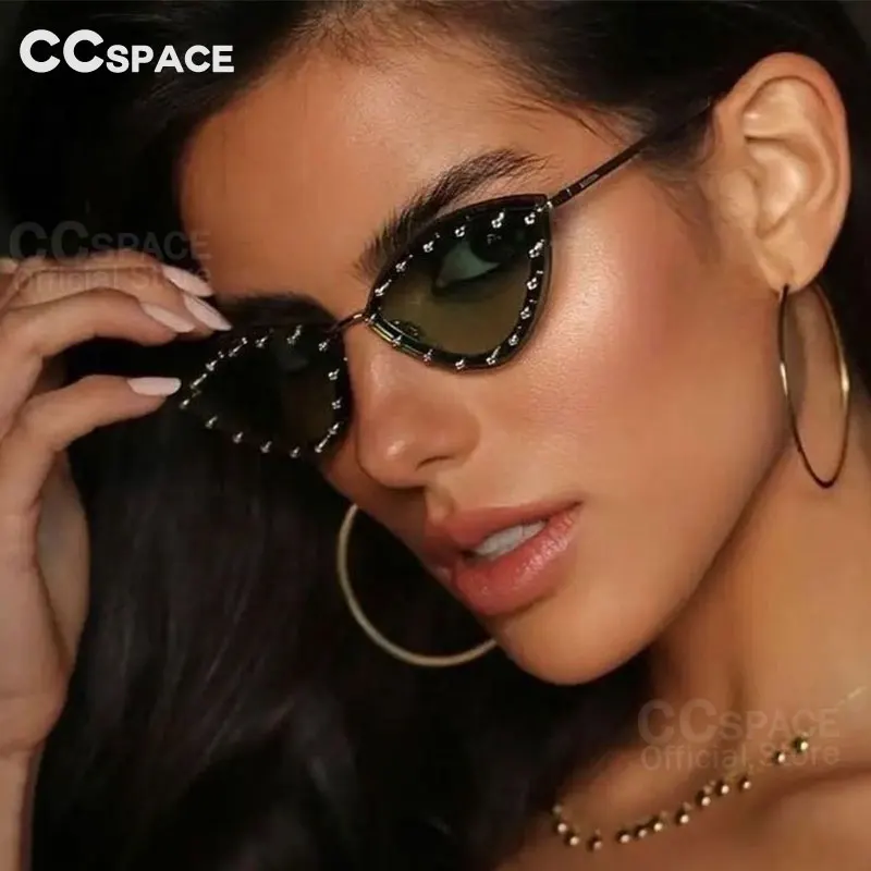 55554 نظارات شمسية فاخرة بدون إطار للنساء نظارات شمسية مرصعة بالألماس على شكل مثلث نظارات أنيقة للعلامة التجارية للمصمم Uv400 #4