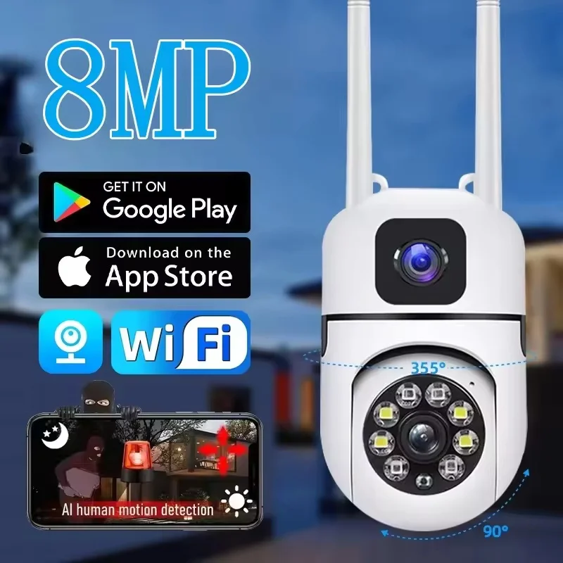 V380 Pro Wireless Smart Dual-Lens Security Surveillance Camera, 360° Panoramic Rotation WIFI Mobile Phone Remote Dual Audio Came
