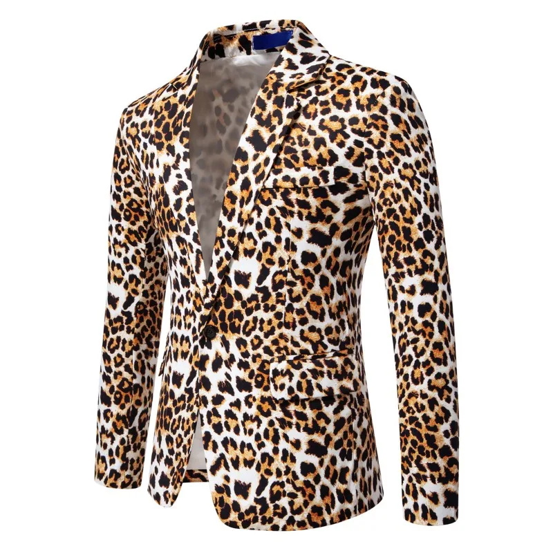 

2026 Autumn Men Luxury Leopard Print Blazer Steampunk Vintage Single Button Slim Fit Party Stage Show Suit Coat