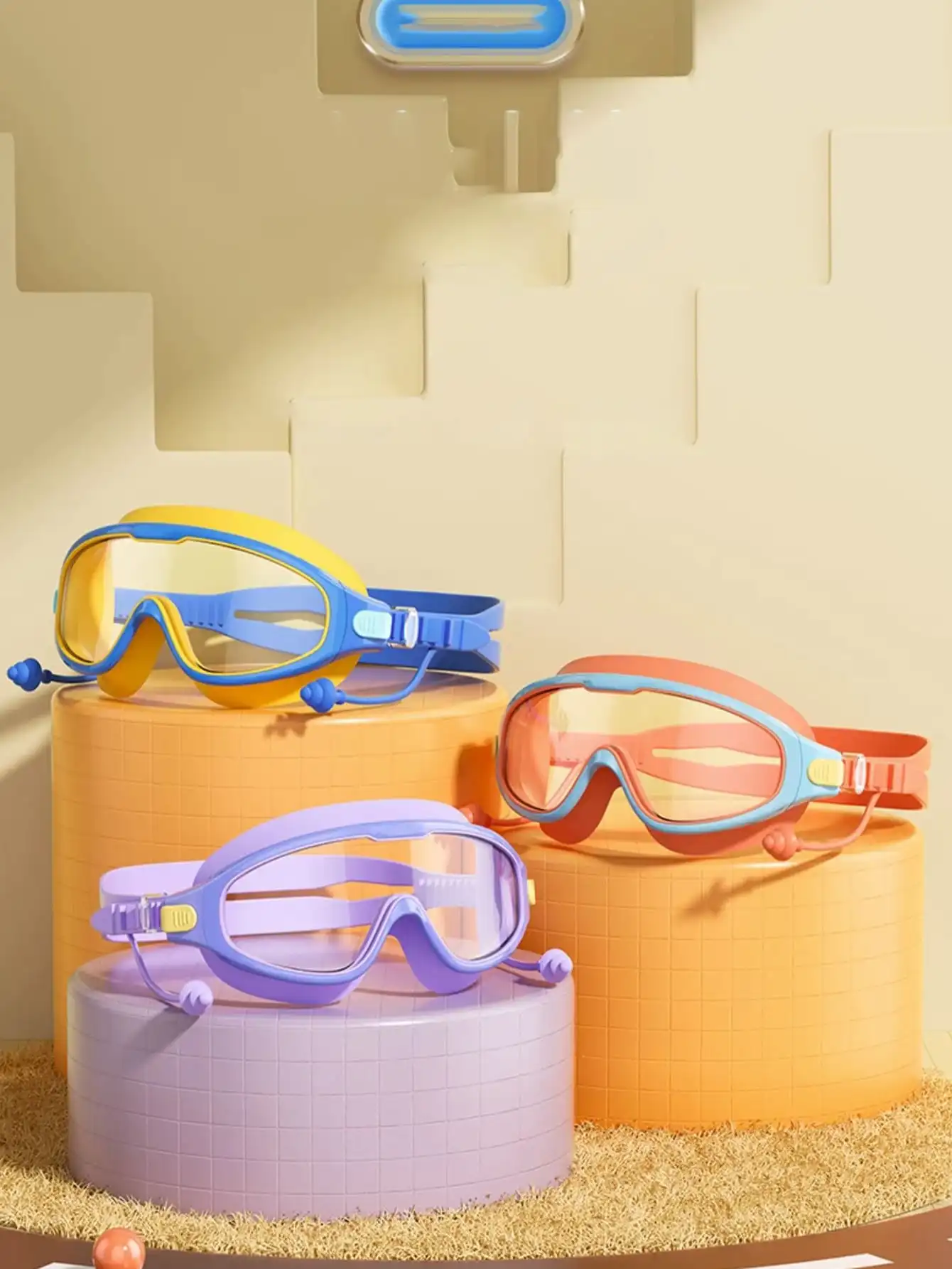 Kinder große Rahmen Schwimm brille mit Ohr stöpseln Kinder Anti-Fog Schwimm brille Jungen Mädchen Pool Strand Brillen 2 bis 6 Jahre alt