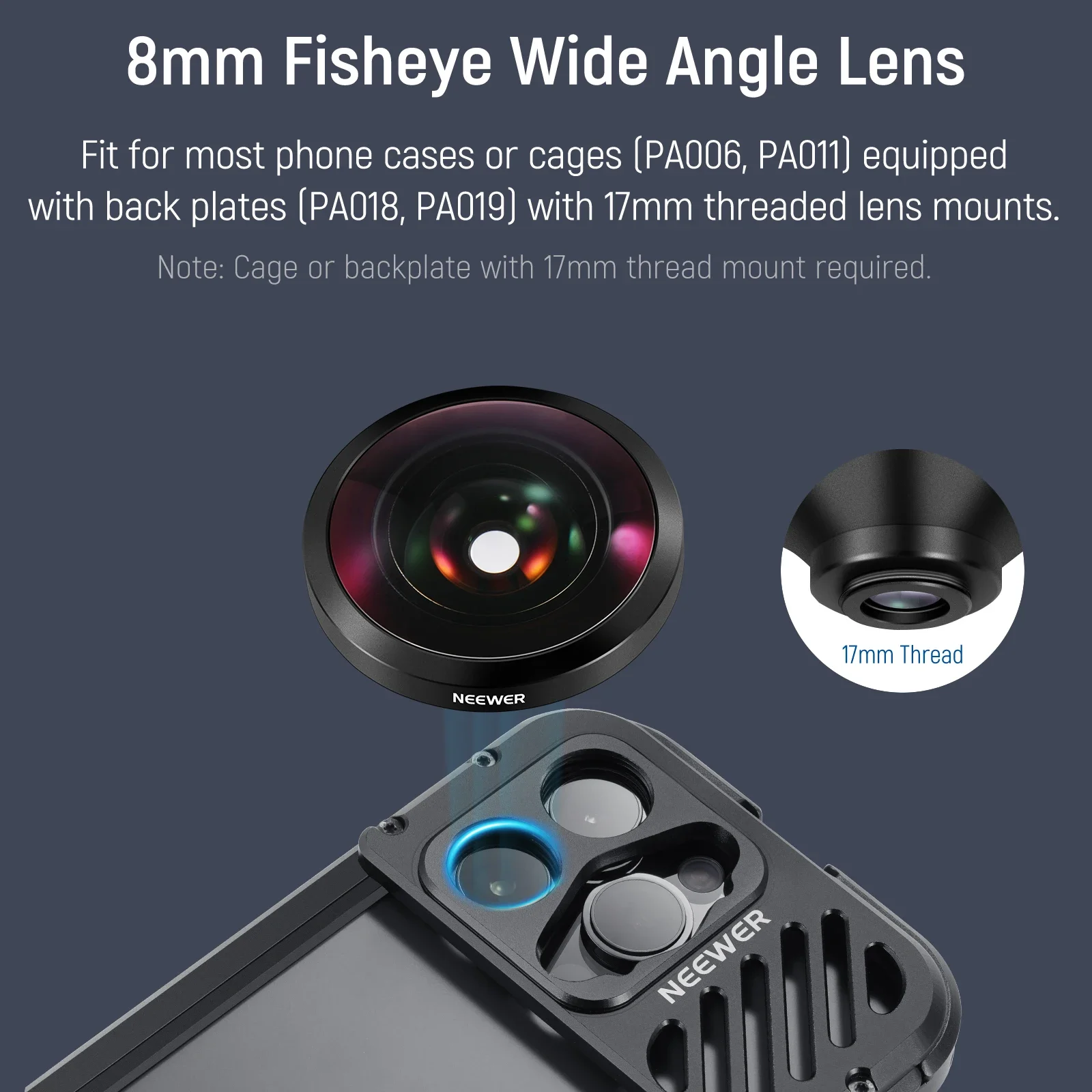 Lensa Ponsel NEEWER HD 8mm Fisheye untuk Pelat Belakang Ulir 17mm 220 °   Sudut Lebar Kompatibel dengan SmallRig untuk iPhone Samsung