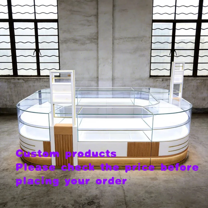 custom.High-end Freestanding Retail Display Counter LED Lit Glass Top Storage Base Professional Retail Shopping Malls Showro