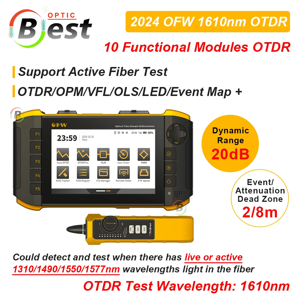 2024 New OFW Mini OTDR Active Live Fiber Tester 1610nm 20dB Optical Reflector Reflectometer Touch Screen iOLA OPM VFL Event Map