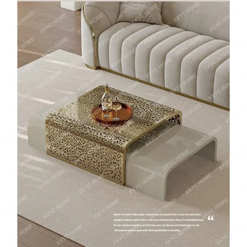 XXn Light Luxury Extendable Coffee Table,Metal Hollow Side Table Set for Small Spaces