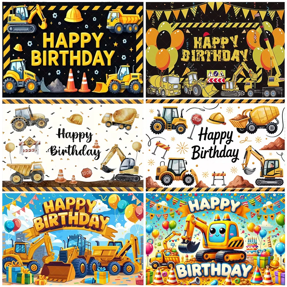 

Construction Team Excavator Truck Theme Boy Birthday Party Decoration Black and Yellow Strips Backdrop Functional Car Background