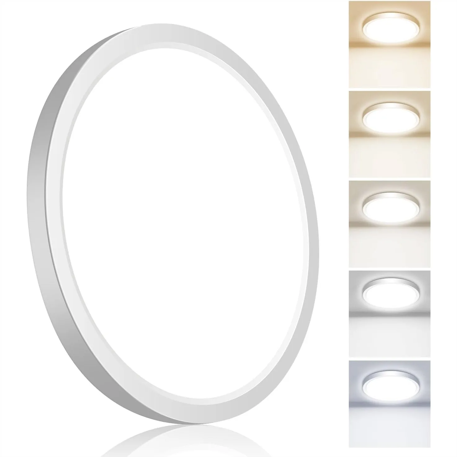

7 Inch Flush Mount Ceiling Light, 15W 1800LM LED Flat Ultra-Thin Round Fixture with 5 Color Selectable for Closet Bathroom