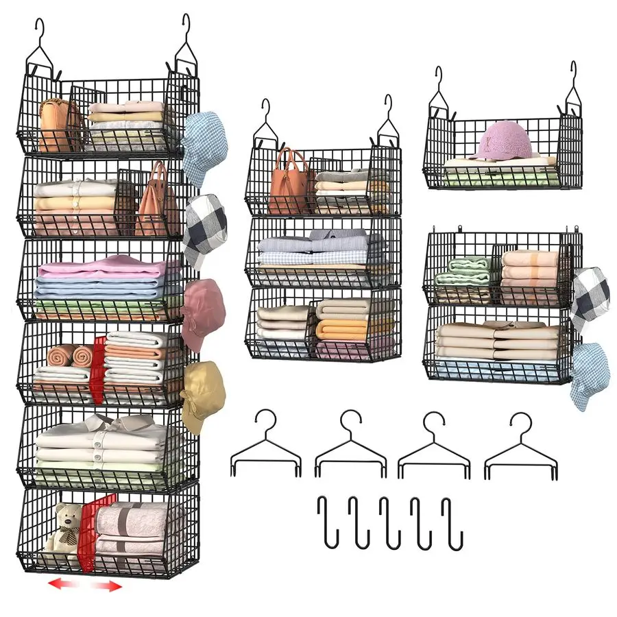

Tier Extra Large Hanging Storage Organizer,Hanging Closet Shelves with Dividers,Closet Organizer Wire Shelf with 5 S Hooks,Bedro