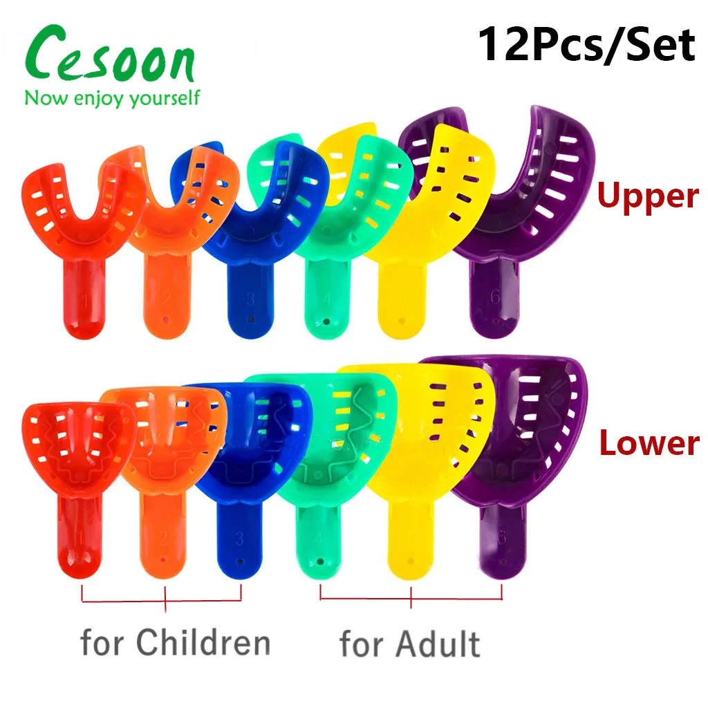 12Pcs/Set Dental Impression Trays Ortho For Adult Children Plastic Teeth Holder Tray Colorful Lab Dentistry Oral Care Materials