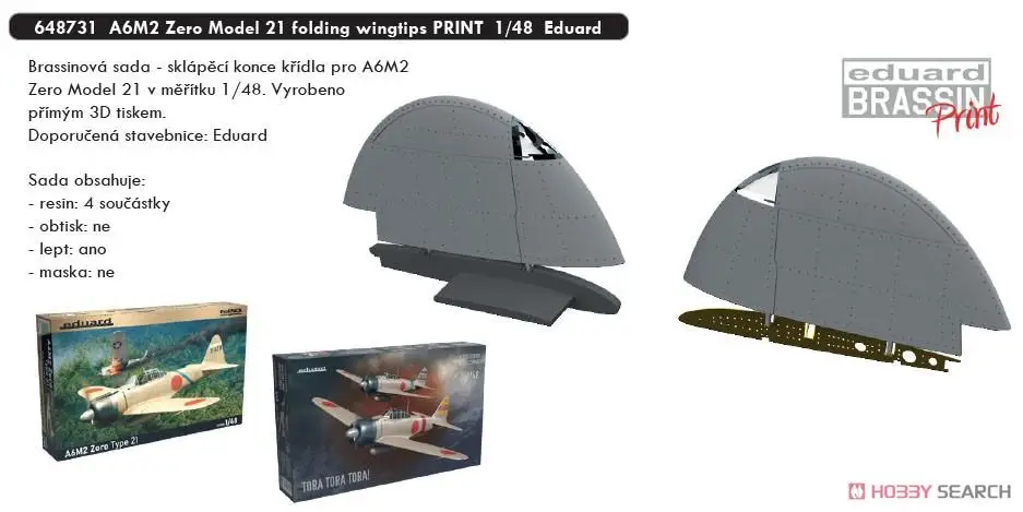 Eduard EDU648731 1/48 A6M2 Zero Model 21 folding wingtips PRINT For Eduard Model