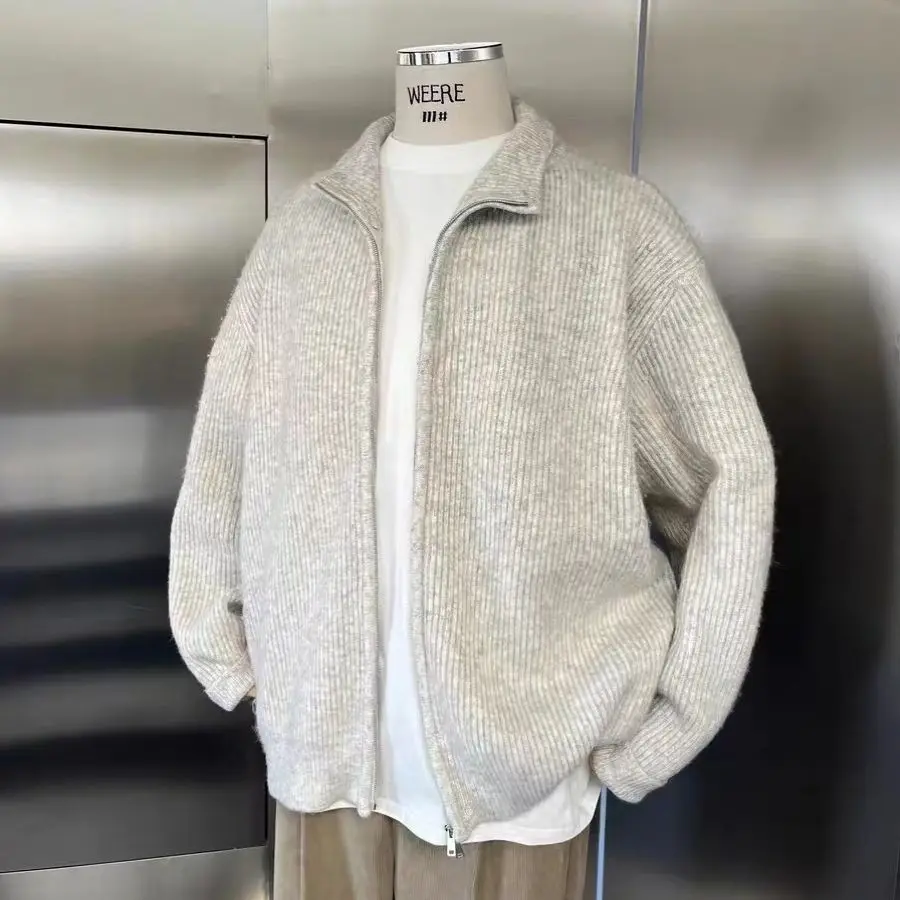 

Men's Pure Color Zipper Knitwear Cardigan Lazy Sle Long Sve Stand Collar Jaet Comfortable Breathable Faionable Casual