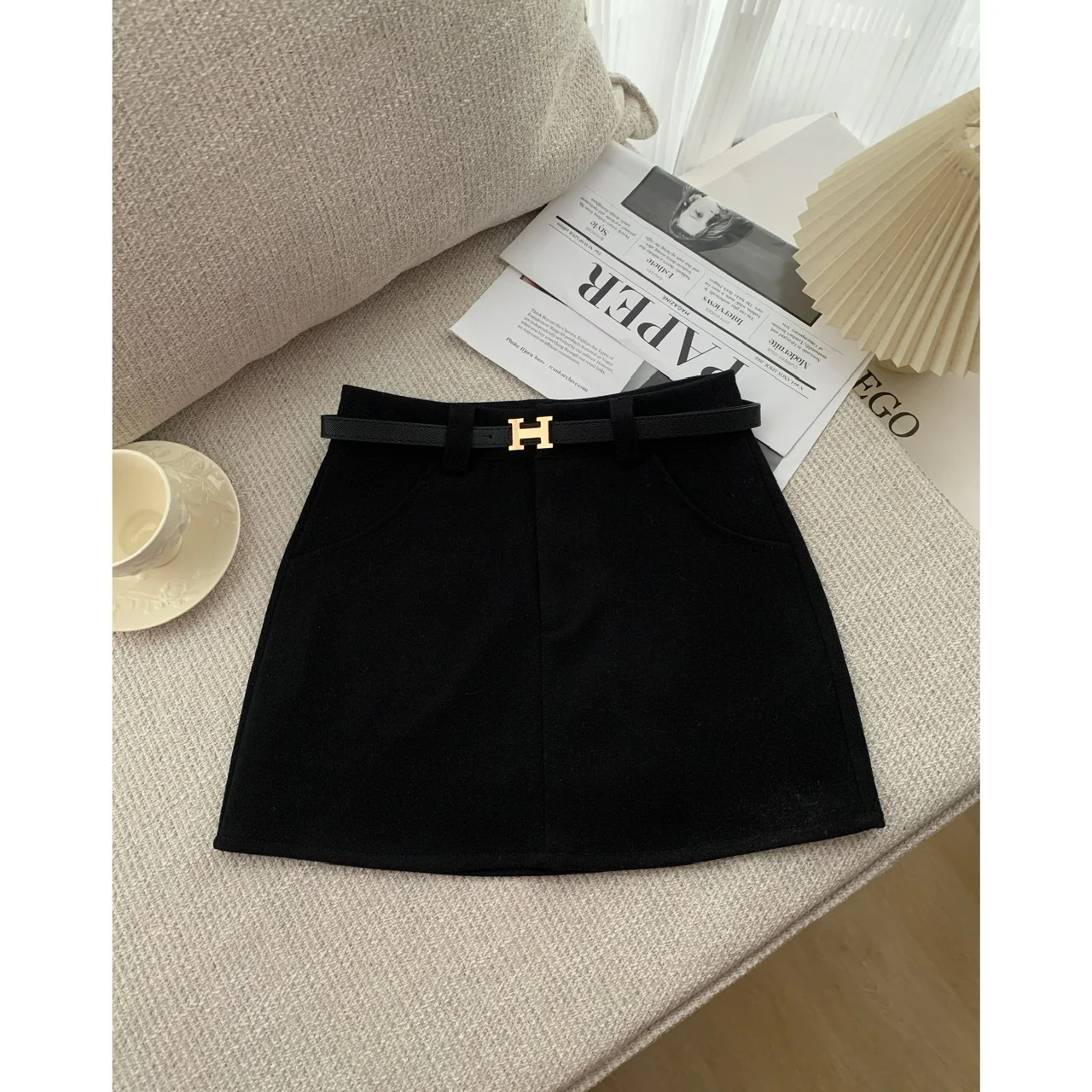 

Lin Summer New A-Line Skirt Women's Slimming Base Layer Anti-Light Cotton H-ape Pure Color Commute Sle f Body Skirt