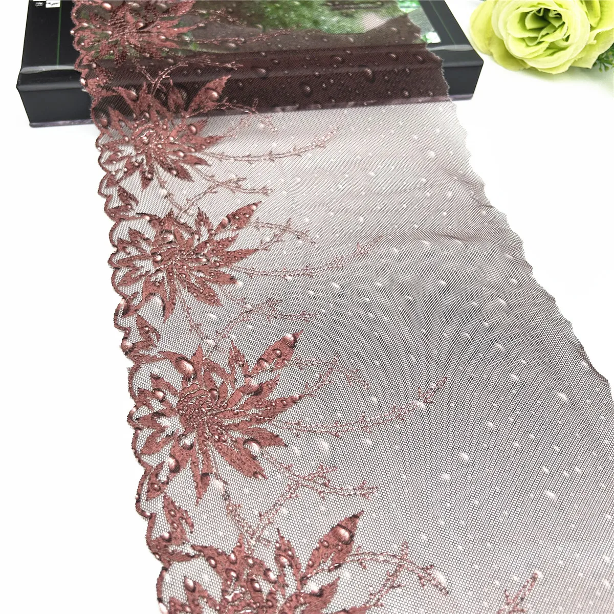 3y/lot Width 19cm Brown Shiny Embroidery Lace Trim Wedding For Skirt Hem Clothes Sewing Material DIY Apparel Dress Sleeve Fabric