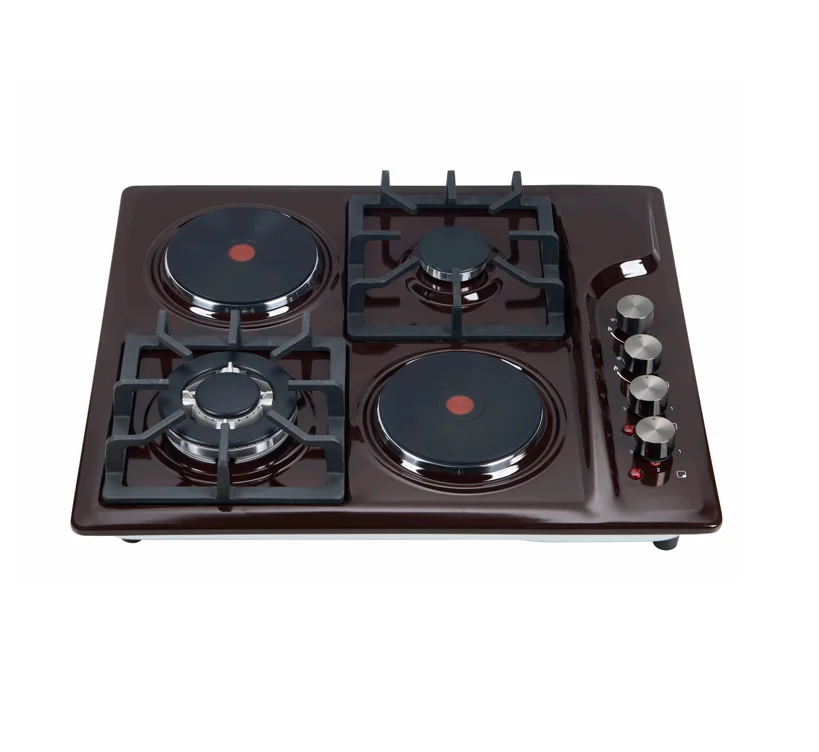 4 Burner Hybrid Cooktop - Gas & Electric, 304 Stainless Steel with Color Drip Pans, 15kW Output (OEM/ODM Wholesale)​