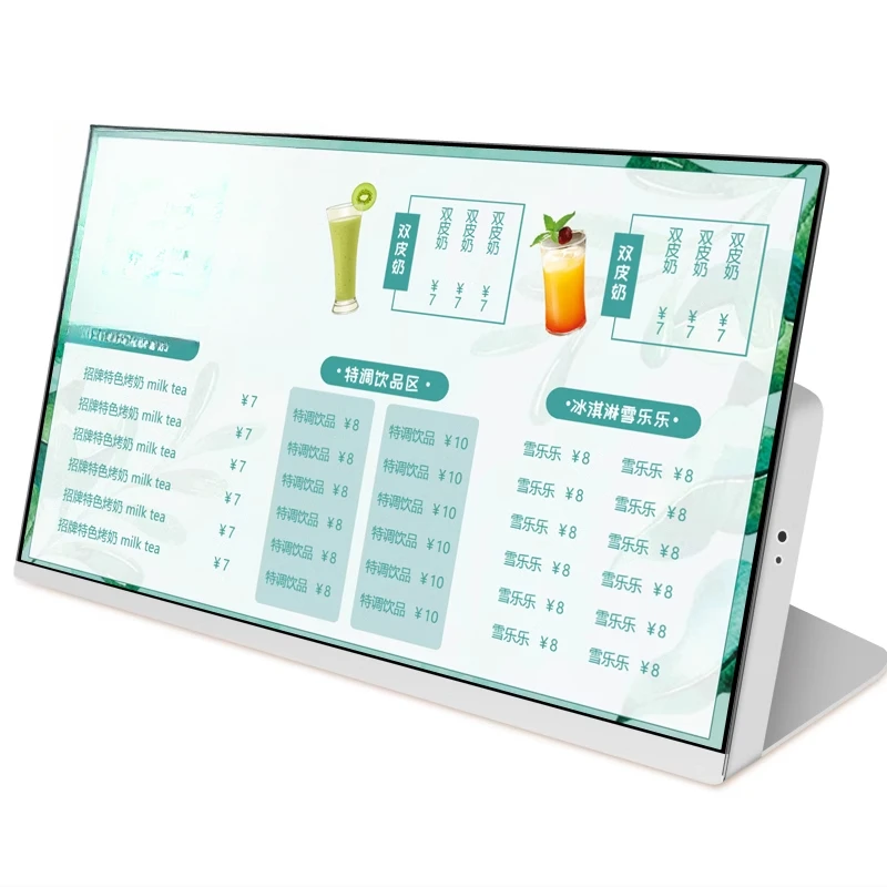 Exhibición de menú electrónico, catering, té con leche, pastelería, precio, receta, mostrador de bar, menú, pantalla de pedido de escritorio, adv