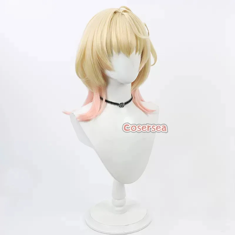 Cosersea emilie cosplay perucas jogo genshin impacto emilie 55cm em linha reta longa loira misturada rosa peruca de cabelo sintético resistente ao calor