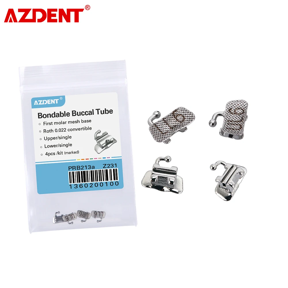 4PCS Dental Orthodontic 1st Molar Buccal Tube AZDENT Bondable Convertible Single Tube MBT Roth Edgewise 0.022