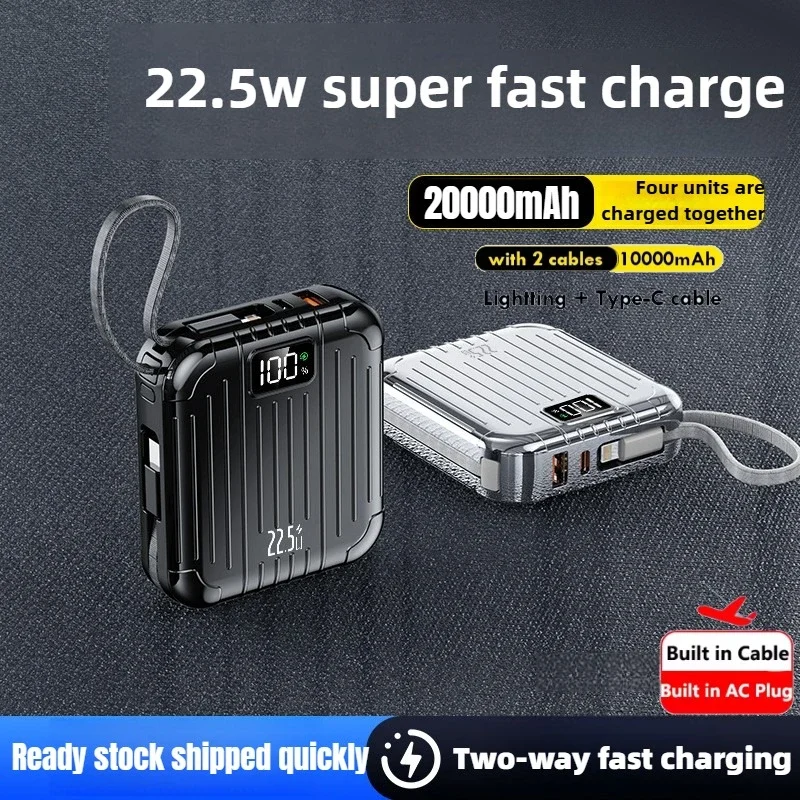 باور بانك جديد 22.5 وات 20000 مللي أمبير في الساعة بطارية محمولة صغيرة مدمجة في كابلات شحن سريع شاحن آيفون وشاومي وسامسونج باور بانك