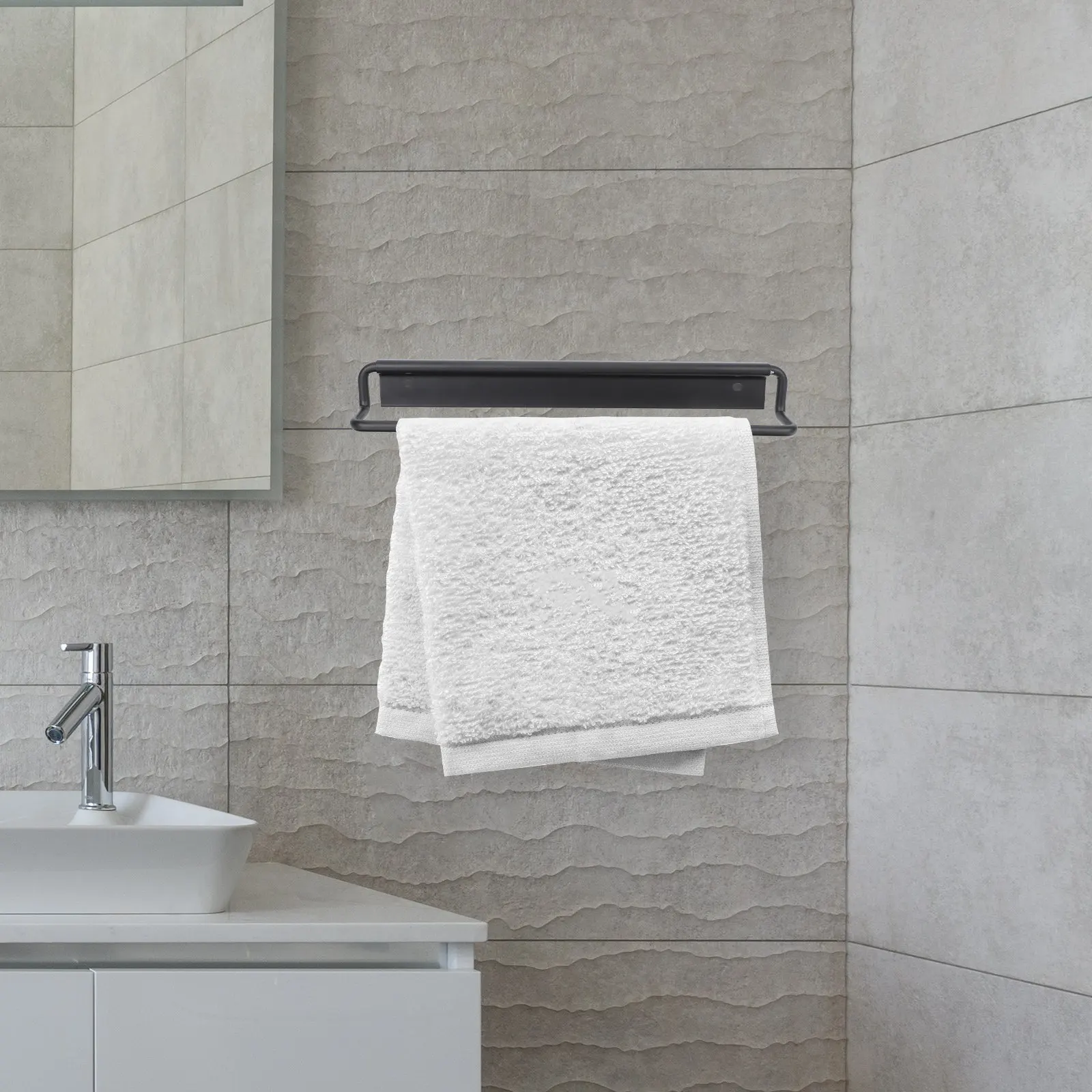 Stainless Steel Wall-Mounted Towel Holder – Adhesive, Space-Saving, Modern Bathroom Drying Rack