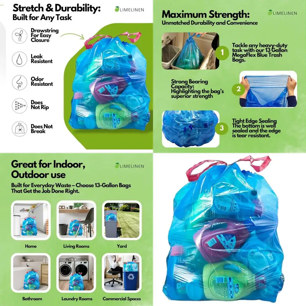 

Прочные мешки для мусора объемом 13 галлонов, герметичные и устойчивые к запахам, 400 штук, для дома и бизнеса