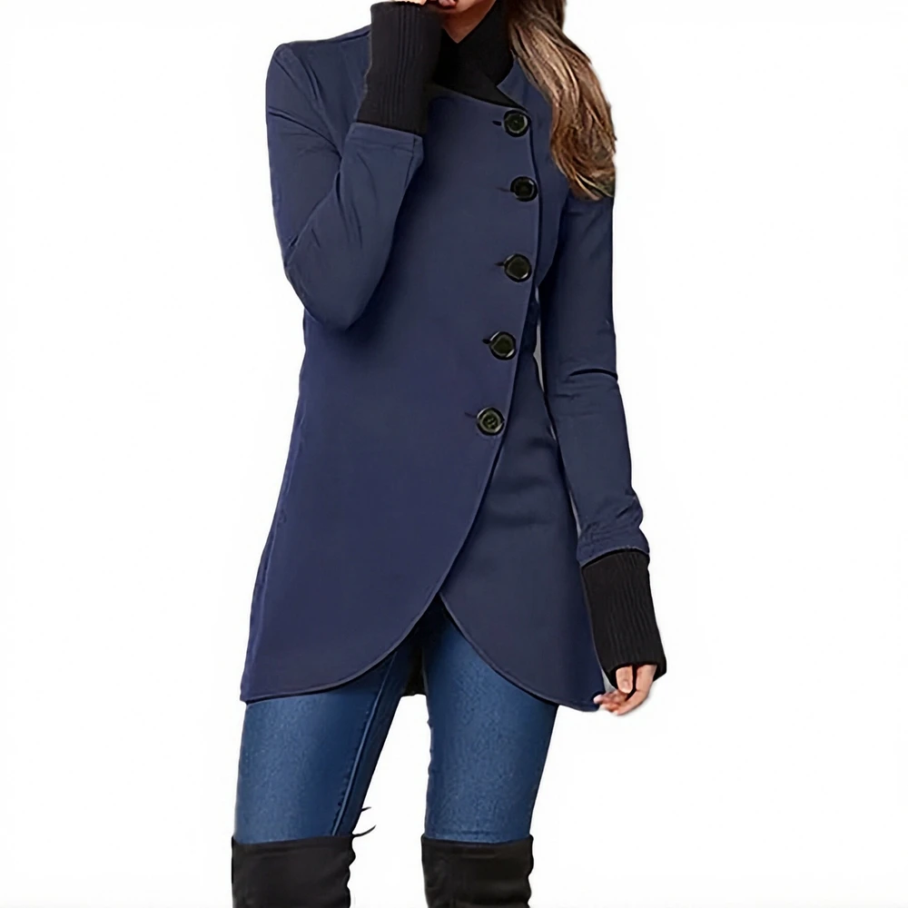 

Женское однотонное пальто с длинными рукавами, однобортное пальто с разрезом по подолу, осенне-зимняя модная верхняя одежда