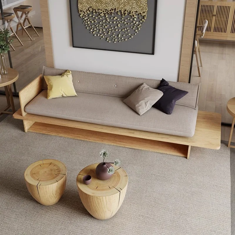 شقة صغيرة إسكندنافية على الطراز الياباني أريكة سجل B & B أثاث غرفة المعيشة الرجعية مع أدراج أريكة مزدوجة ثلاثية من الخشب الصلب