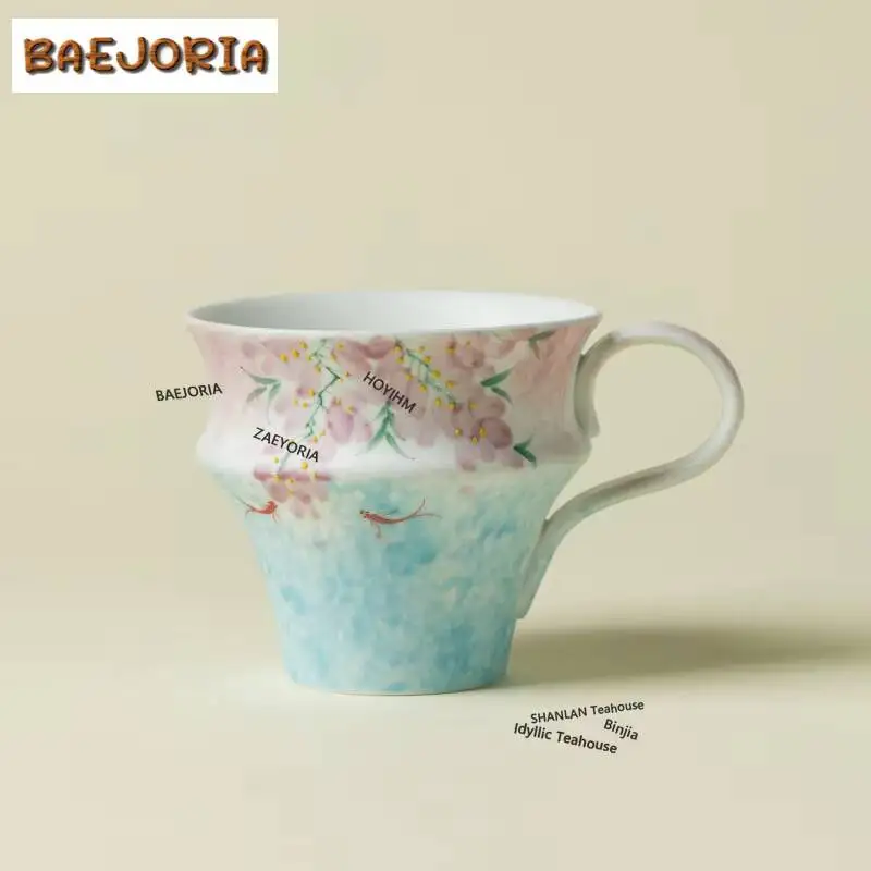 250ml Hand-painted Wisteria Flower Coffee Mug Couple Handgrip Cups Afternoon Tea Mug Personal Office Water Cup Tea Items Gifts