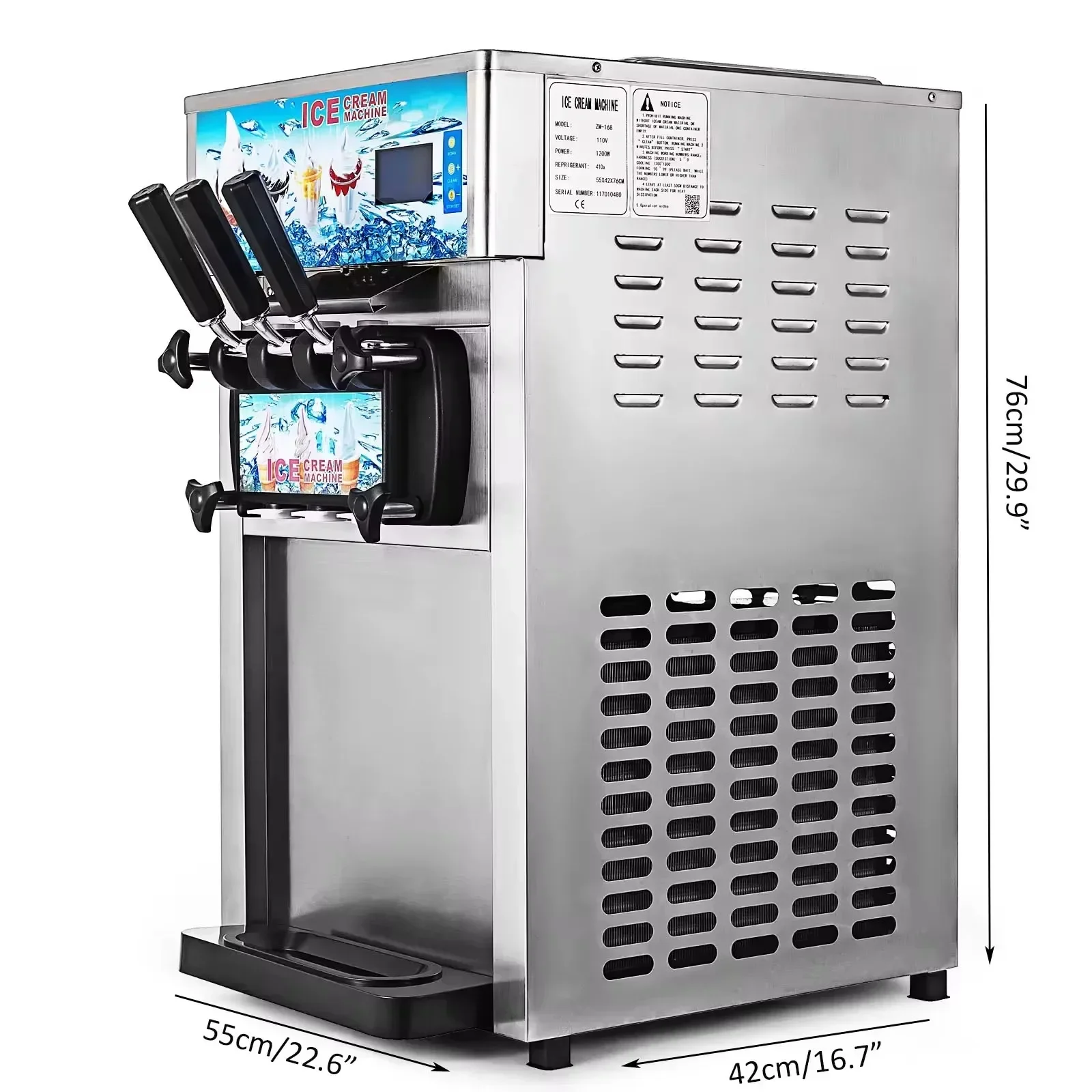 

SIHAO Commercial Ice Cream Machine 3-flavor Yogurt Maker One-click Clean 18L/H LCD Display New Soft Ice Cream machine for Home