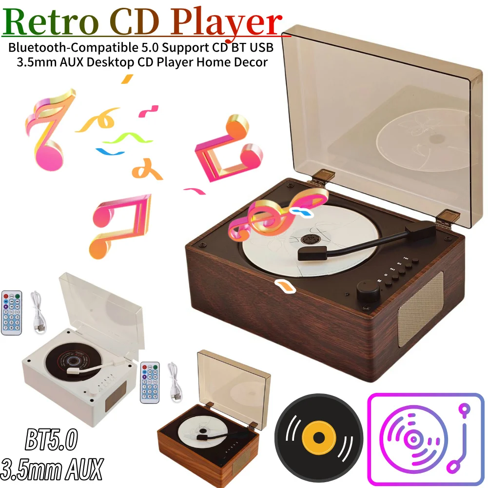 

Портативный CD-плеер с функцией зарядки, поддержкой CD, Bluetooth, USB, 3,5 мм AUX, домашний музыкальный плеер, Bluetooth-совместимый 5.0 CD-плеер для телефона