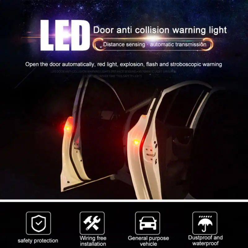 Car 5LED Door Warning Light Modification, Safety Collision And Rear End Collision Prevention, Flashing Warning Light, No Wiring,