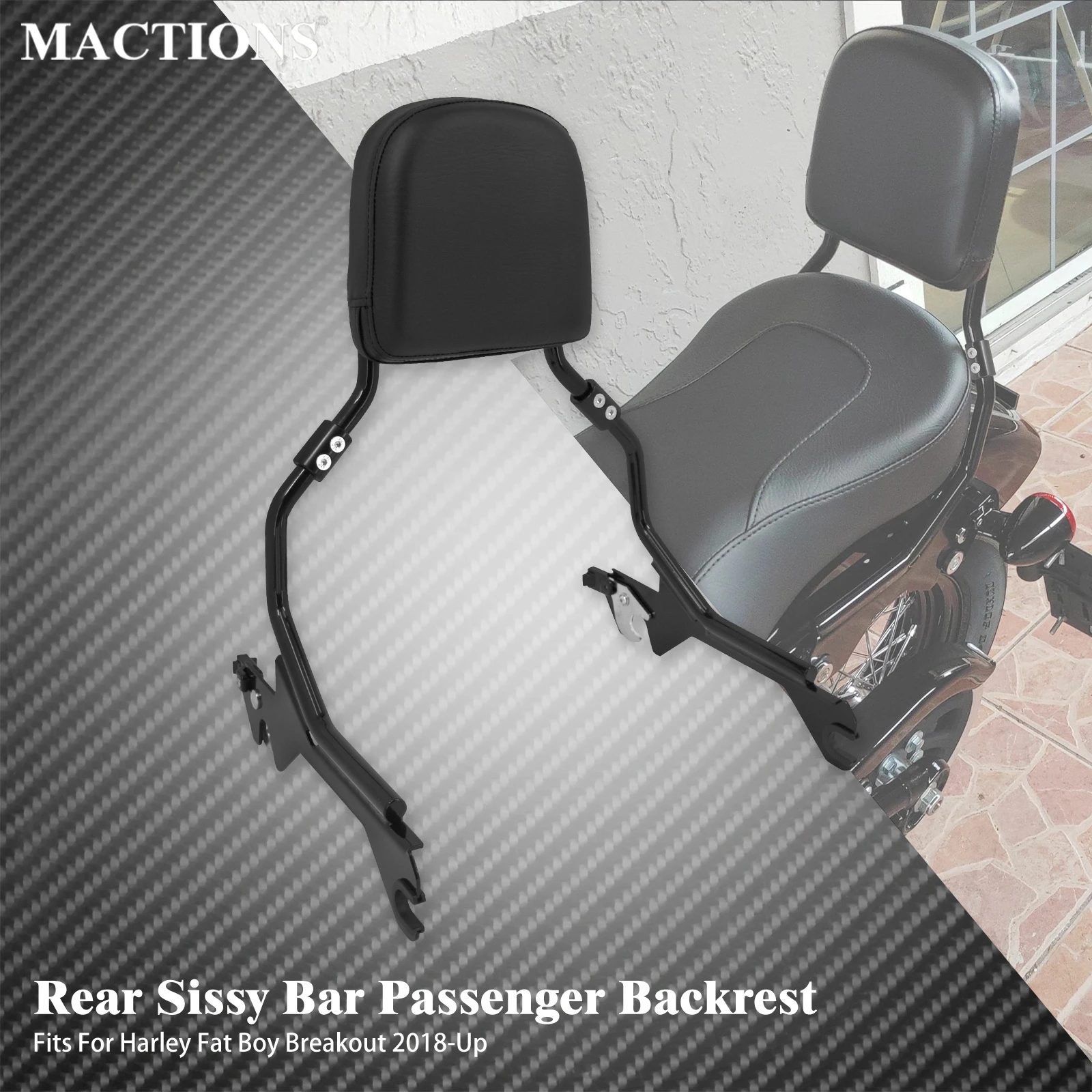 

Rear Backrest Motorcycle Passenger Sissy Bar Backrests Detachable Back For Harley Softail Fat Boy FLFB Breakout FXBR 18-Up Black