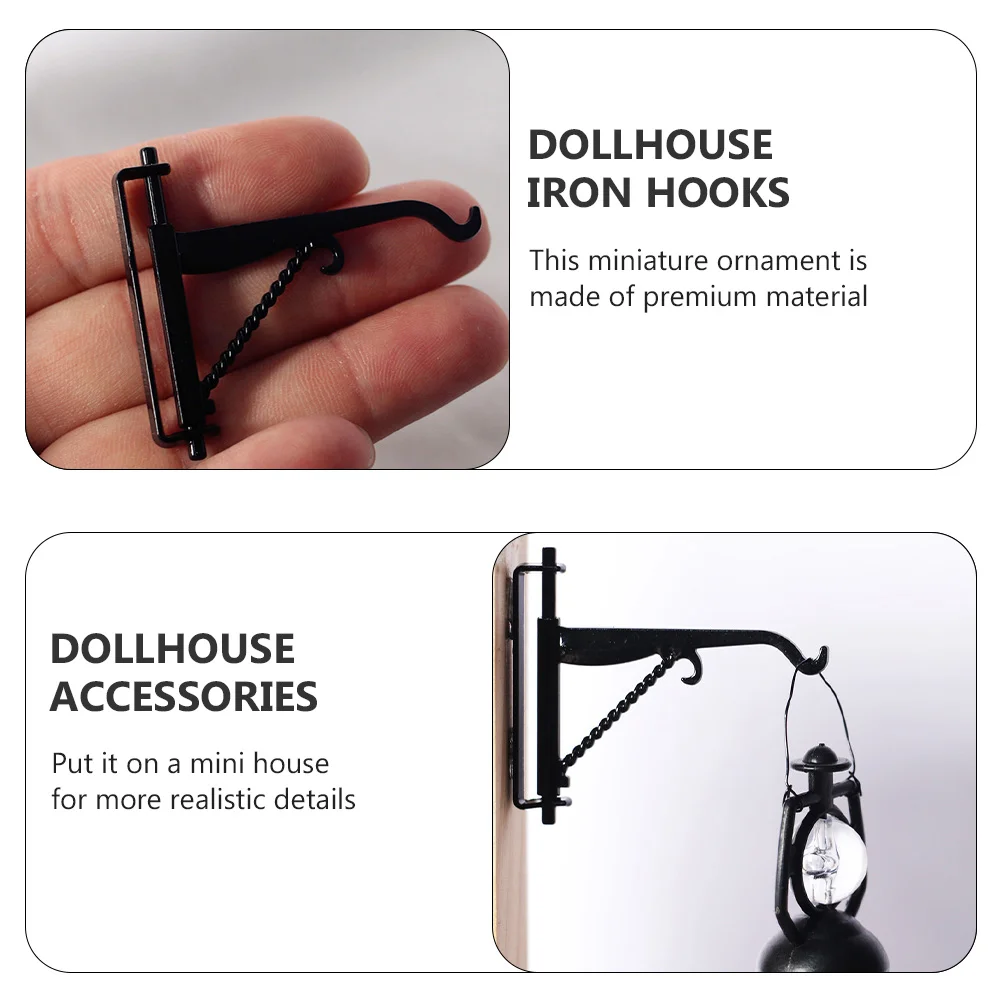 4 Pcs Mini Iron Frame Hook Accessories for Small House Home Miniature Hooks Decor Dollhouse Wall-mounted Hangers