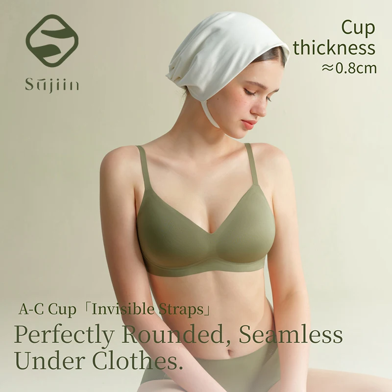 

SUJIIN Women's Wireless Push Up Bras Sexy Seamless Invisible Soft Support Bralette Lady Thin Lift Bra for Small Chest MX390
