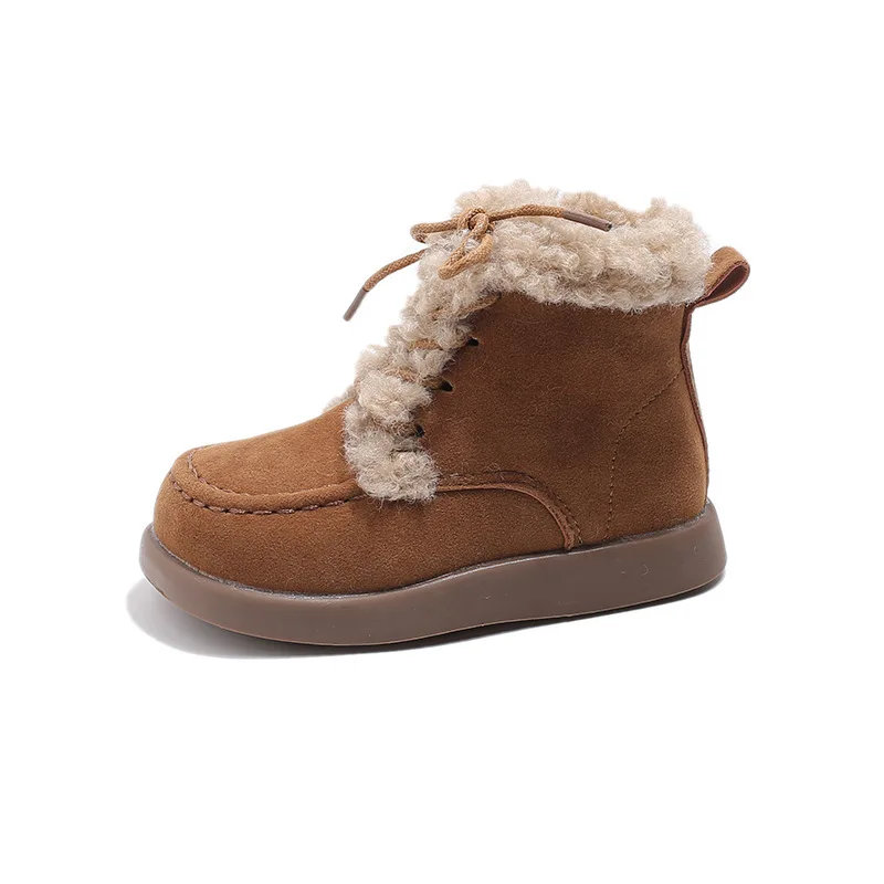 

Brand Girl Boot 2025Autumn New Warm Kid Cotton Shoe Fluffy Leather Boy Sneaker Fashion Girl Shoe Ankle Boot for Womenbotas Mujer