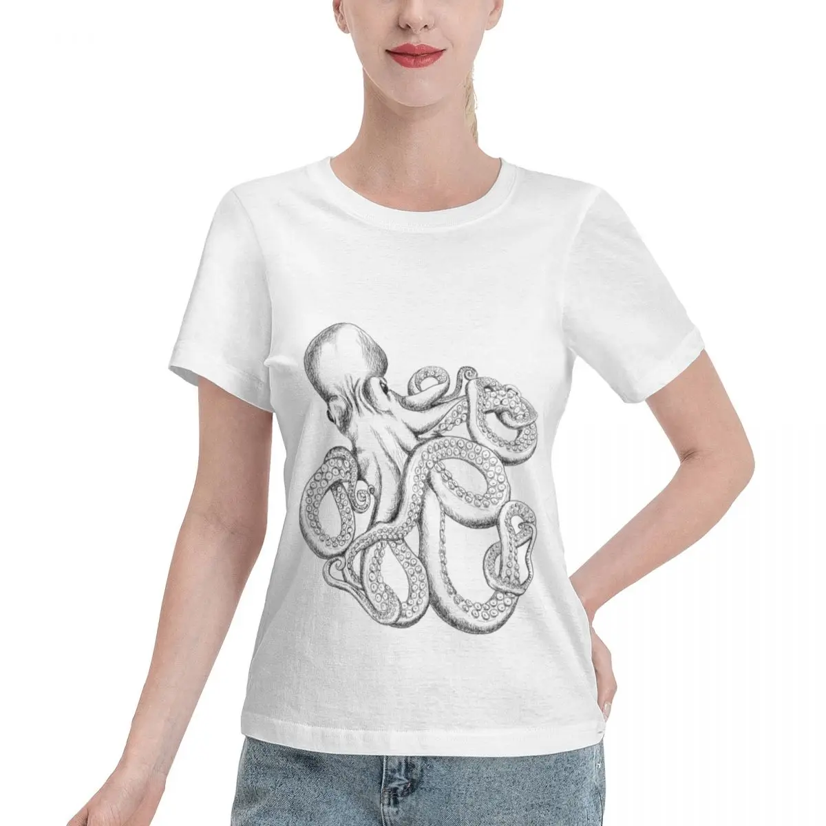 Plus Size Available Realistic Octopus - Two Tone Women's T-shirt Holiday Female Casual Tshirt