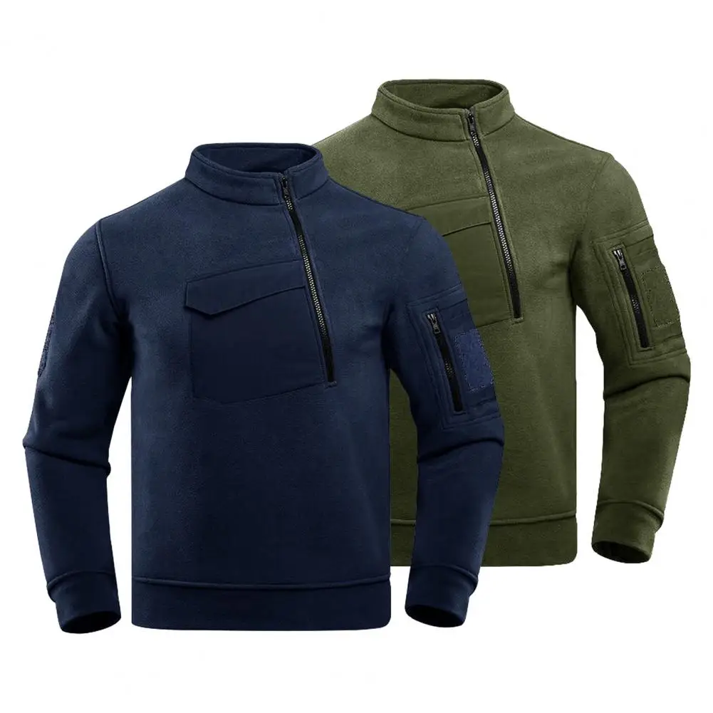 

Stand-up Collar Men Sweatshirt Men's Thickened Fleece Lining Sweatshirt Warm Windproof Outdoor Hiking Tops with Zipper for Male