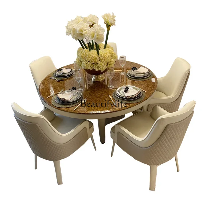 

FG44Post-Modern Light Luxury round Dining Tables and Chairs Set Leather Dining Chair