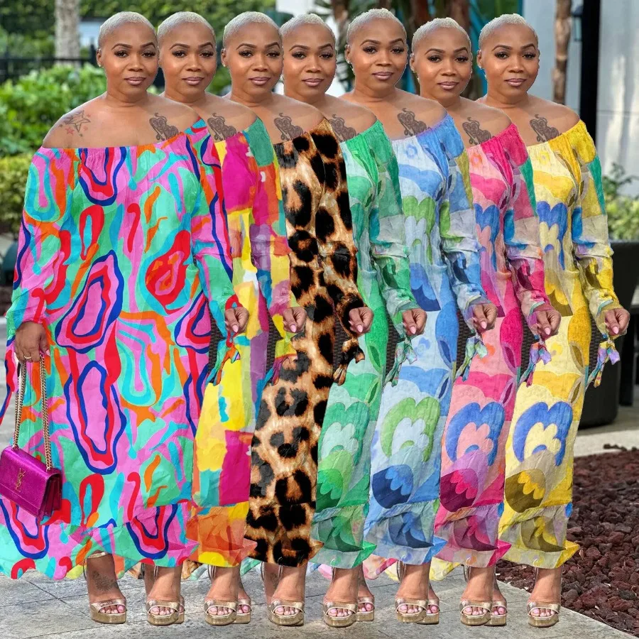 Plus Size Afrika Maxi Jurk Nieuw In De Zomer Jurken Formele Losse Bloemenprint Elegante Outfits Groothandel Dropshipping 2024