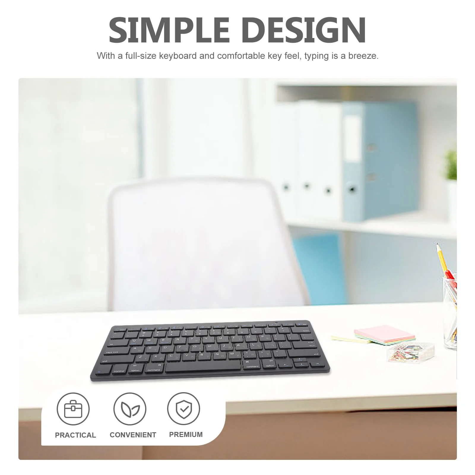 

Hebrew Keyboard Wireless Ultra Thin Low Noise Laptop Desktop X5 Black Portable Full Size Computer Accessory Office Keyboard