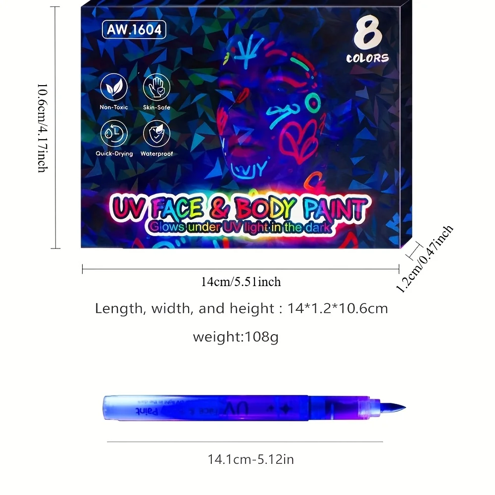 8-Color Set Neon UV Fluorescent Acrylic Paint Markers - Glow in the Dark Luminous Art Supplies for DIY